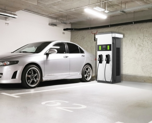 The EVD100 DC charger can be installed in the underground parking lot.