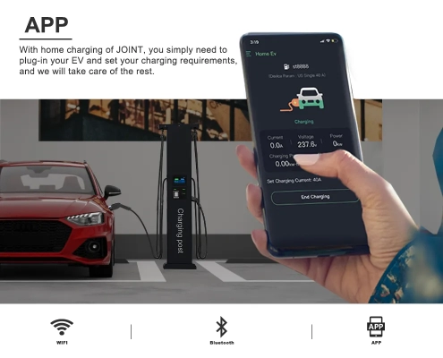 Users can connect the Joint EVCP5 level2 dual EV charging post with smart APP.