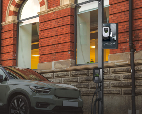 The smart street light EV charging post is Joint EVCP3